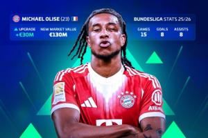 暴涨3000万！奥利塞身价涨至1.3亿欧，穆西亚拉1.4亿不变