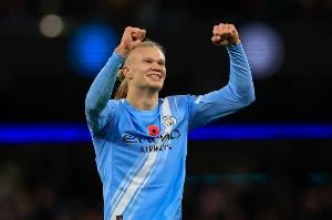  哈兰德本赛季英超11场14球，仅次于他自己22-23赛季同期17球